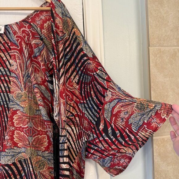 Joseph Ribkoff Silk Deco Kimono Women’s Size 10 M/L Fringe Festival Artsy Boho - Picture 12 of 14